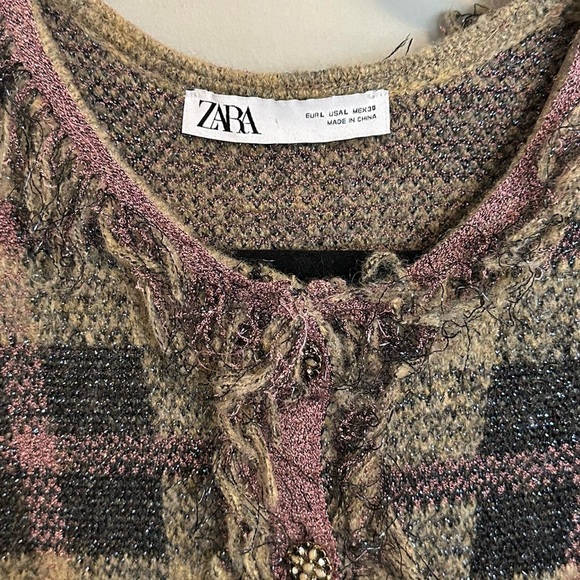 Zara plaid blazer short sleeves with ruffles Large - Picture 5 of 6